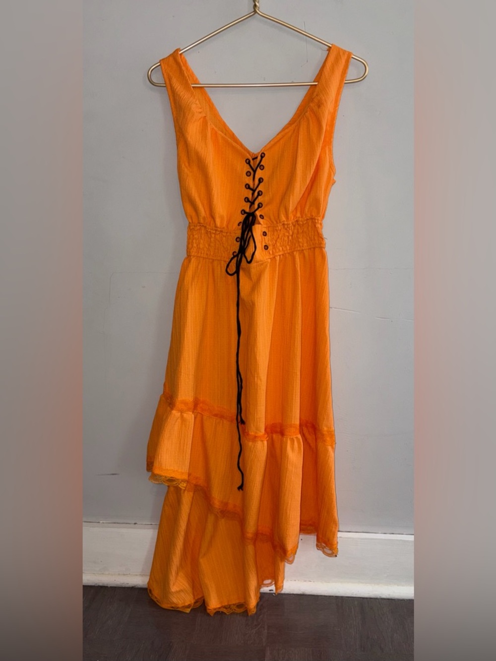 Orange Ruffled Midi Sleeveless Dress sz M - Picture 2 of 6